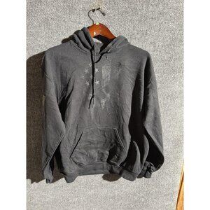 Grunt Style Hoodie Sweatshirt Mens Medium Black Pullover Distressed Flag USA